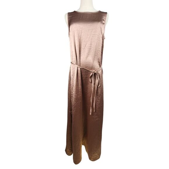 NEW Easel Small Rose Gold Maxi Dress Sleeveless Satin Tie Waist Pockets Keyhole - Picture 5 of 16